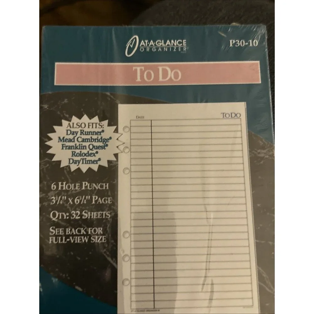At-A-Glance To Do Pages 3 3/4 x 6 3/4 Day Runner Franklin Cambridge Daytimer New